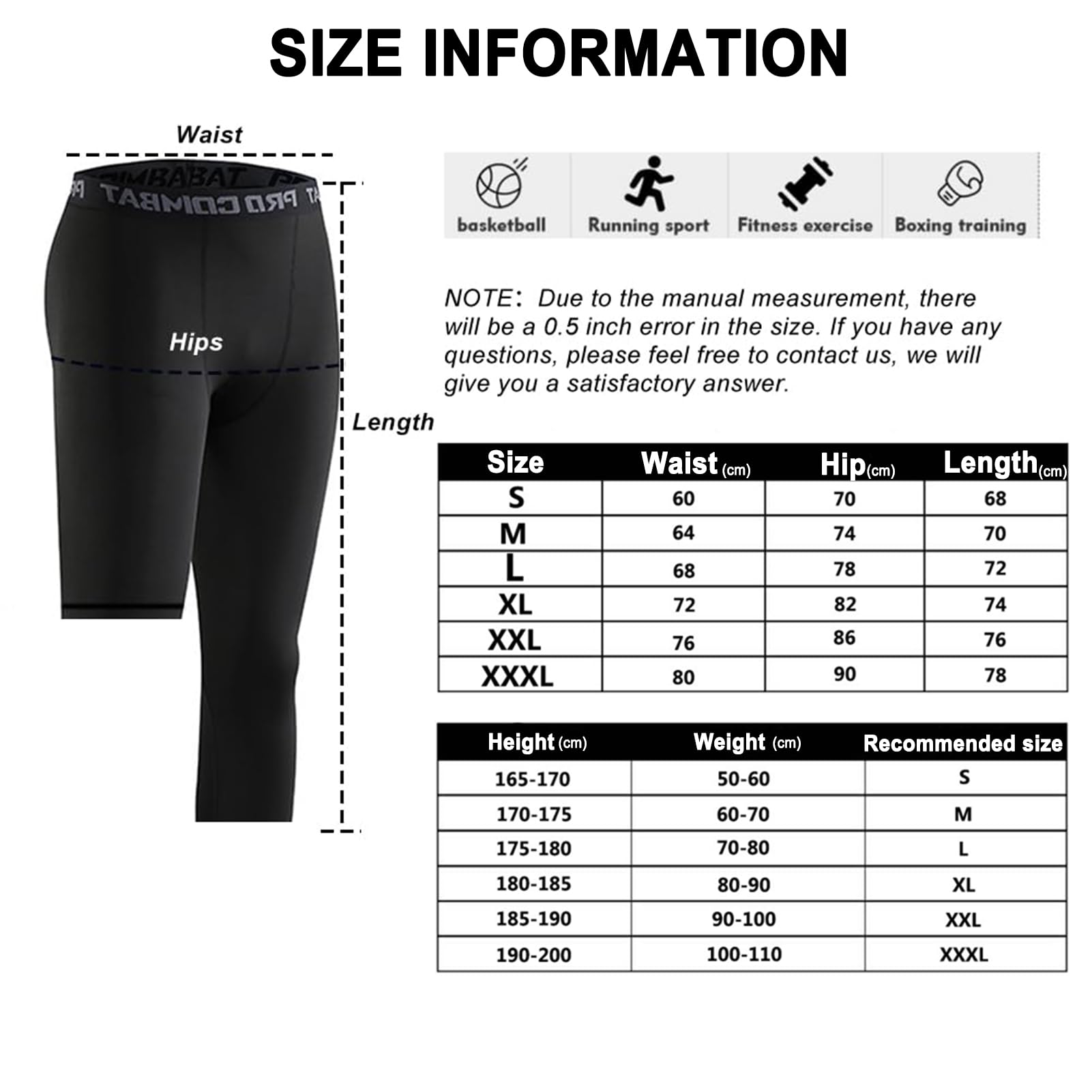Pantalones de Compresión para Hombre, Mallas Deporte 3/4, Tejido de Secado Rápido, Running, Fitness
