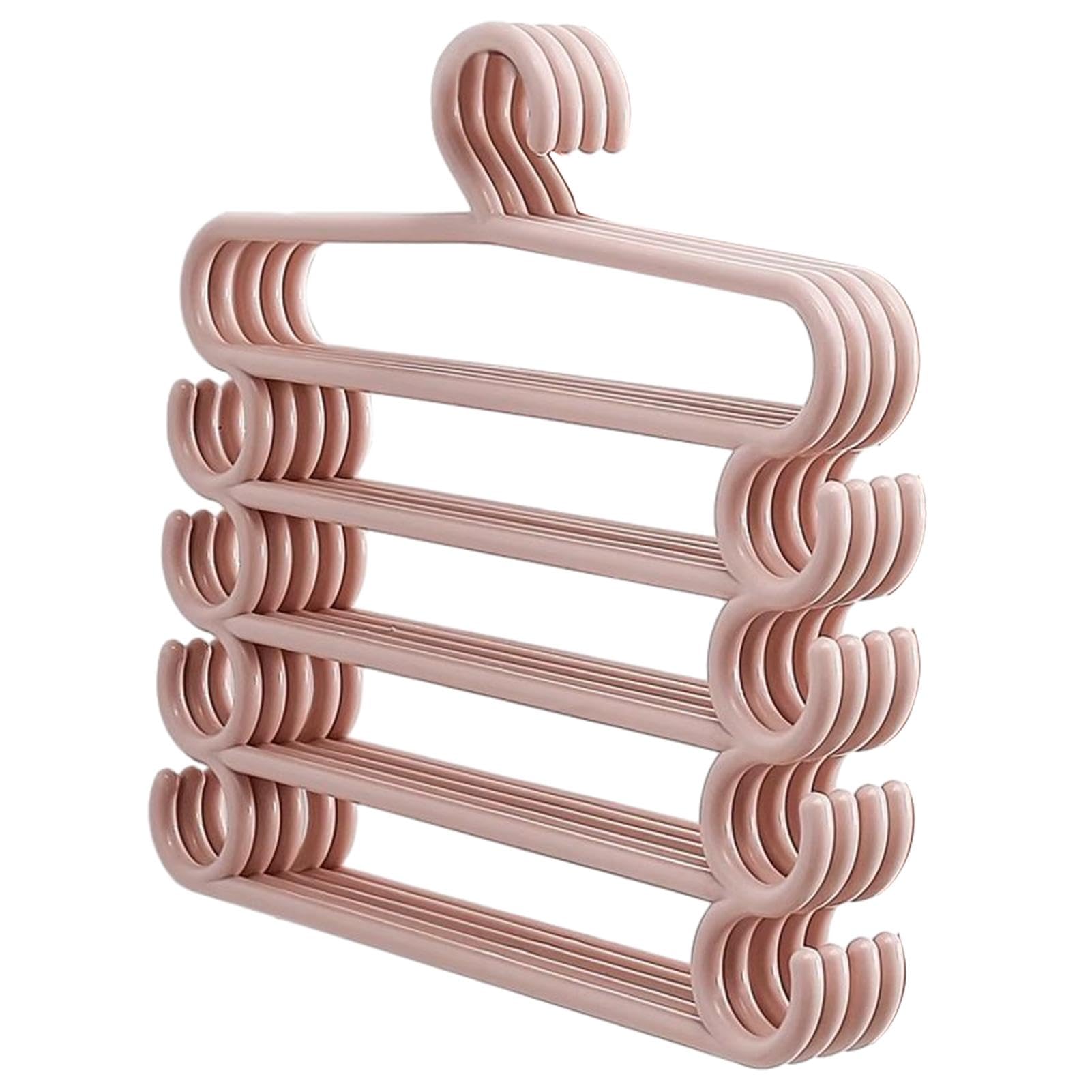 Opilroyn Pink Space Saving Pants Organizer, Folding Pant Hanger, Tiered Trouser Hanger, Stackable Pants Hangers, Expandable Pant Organizer, Foldable Trousers Hanger, Vertical Pants Rack For Pants, Scarf, Towel