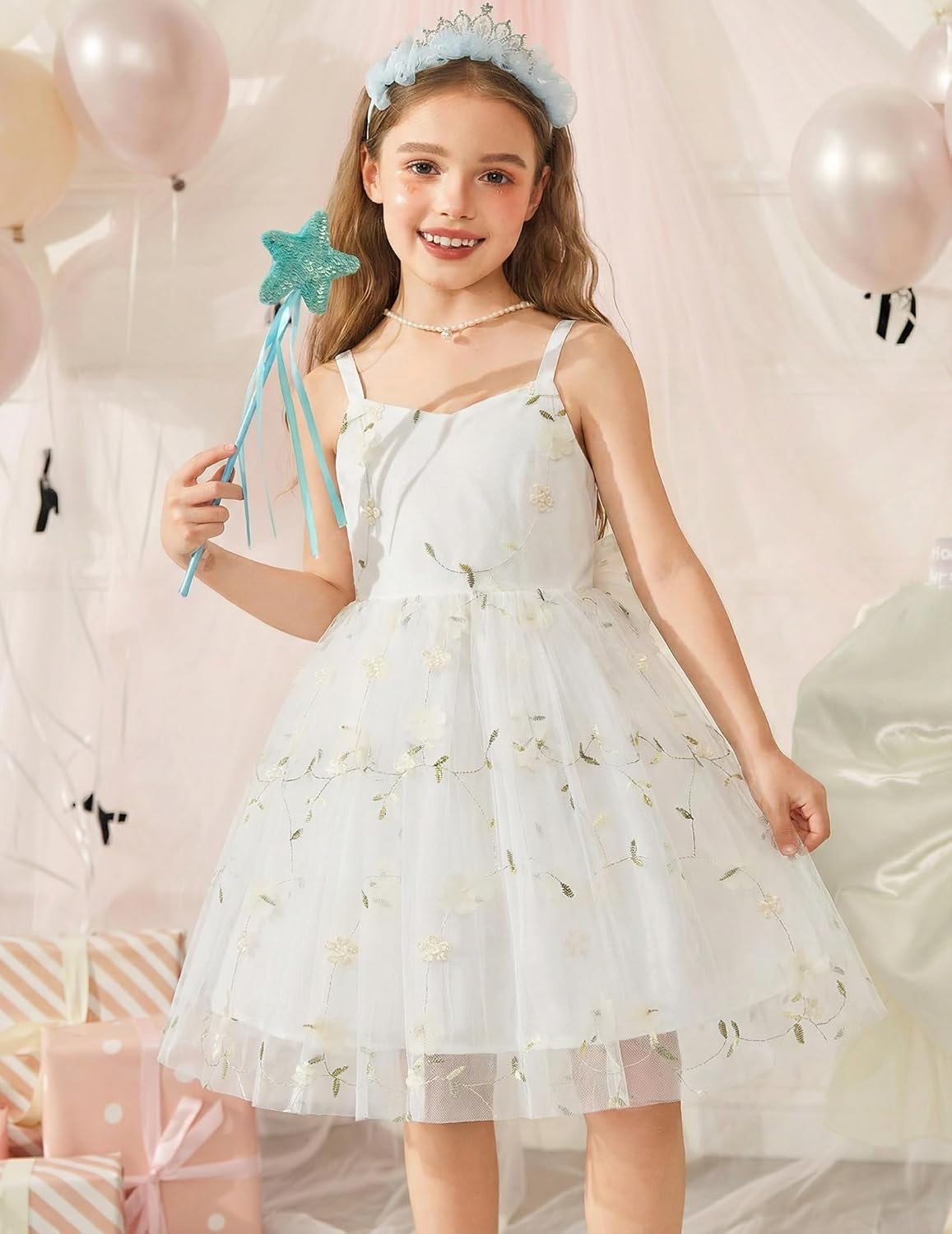 Arshiner Toddler Girls Tulle Dress Bowknot Tutu Birthday Princess Embroidery Dresses Formal Photoshoot Summer Outfit 2-8T
