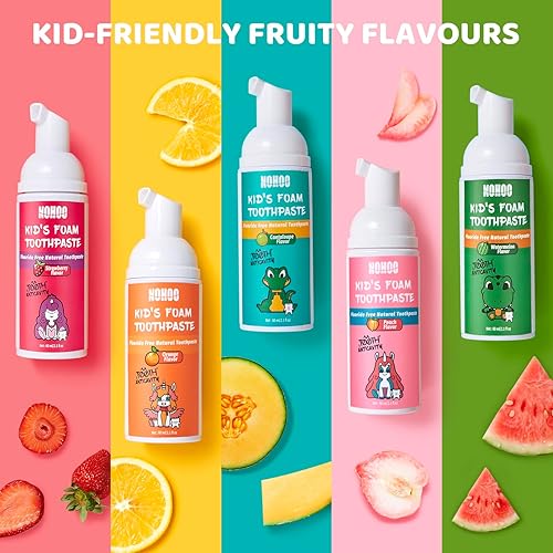 Miniatura 9 de NOHOO Pasta de dientes de espuma sin flúor para niños, sabor a frutas, pasta de dientes de entrenamiento natural para bebés y niños pequeños,