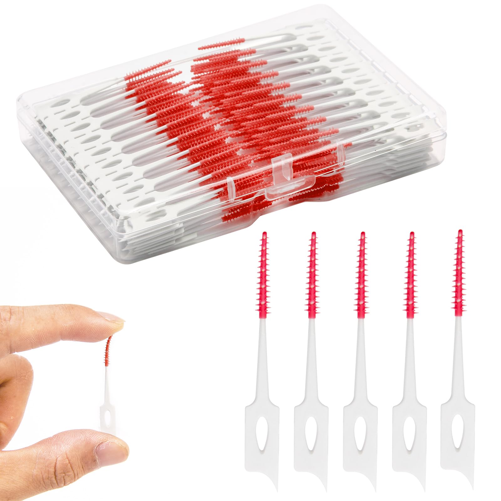Palillos de hilo dental, 200 unidades, cabezal de cepillo de goma suave, cepillos interdentales con práctica funda de transporte, palillo de dientes de doble extremo, herramientas de limpieza de