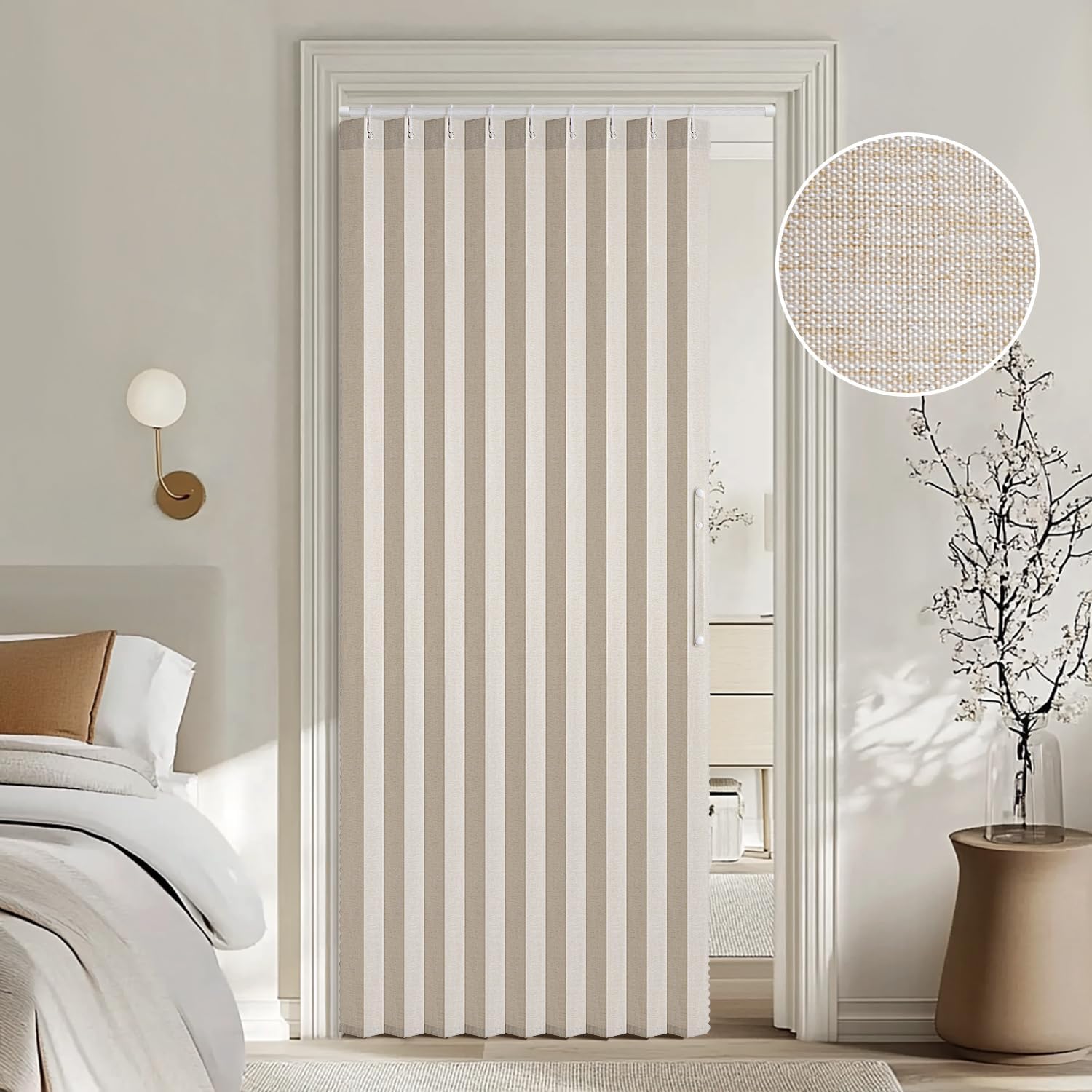 MIULEE Accordion Style Magnetic Folding Door Curtains for Doorways/Closet, Room Divider Pleated Cream Drapes with Hooks for Interior Living Room/Bedroom/Open Closet, Beige, W39 x L78 inches, 1 Panel 39"W x 78"L (Pack of 1) Beige