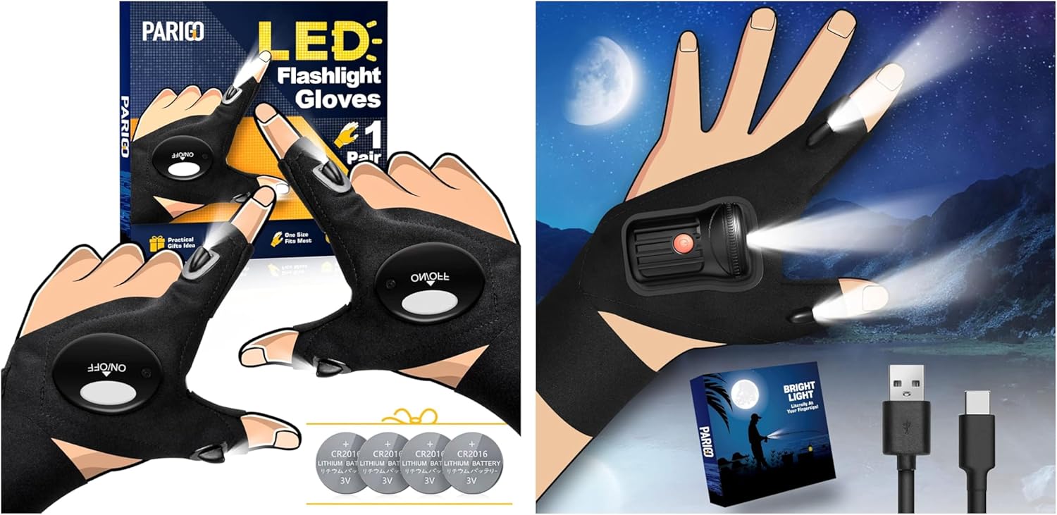 PARIGO 1 Battery LED Gloves and 1 Pack Rechargeable LED Gloves
