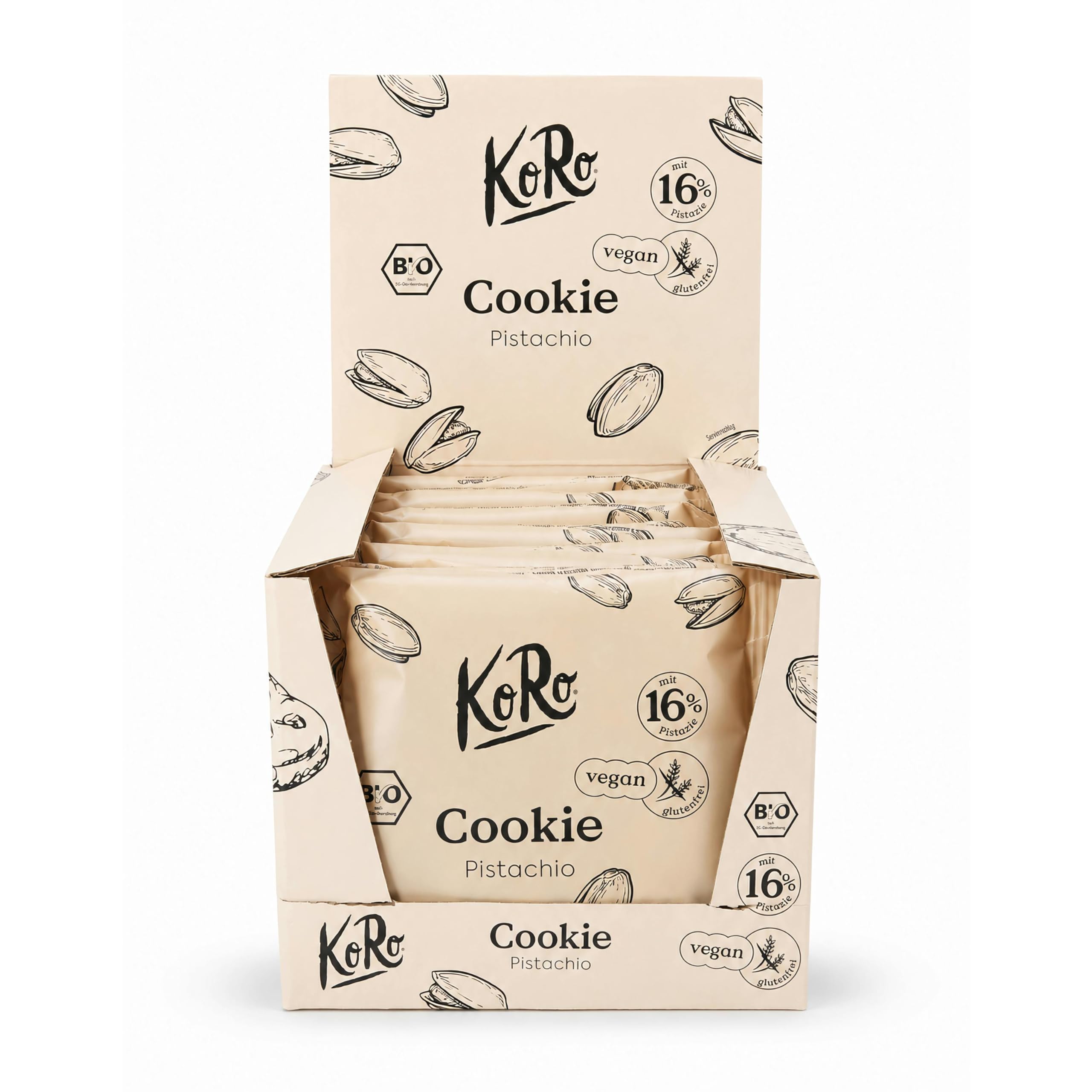 KoRo - Biscotto al pistacchio bio | 12 x 50 g - senza glutine e vegan - con cioccolato bianco, anacardi e pistacchi - qualità bio