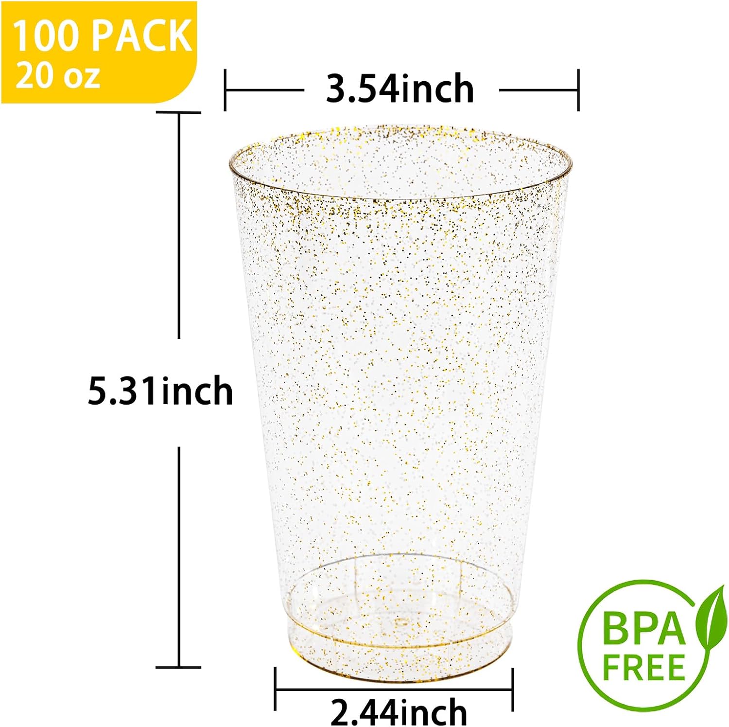 I00000 100 Pack 20 oz Gold Plastic Cups, Gold Glitter Cups Disposable Plastic Wine Glasses Cocktail Glasses Premium Cup, 20 Ounce Glitter Disposable Tumblers for Party & Wedding - Image 4