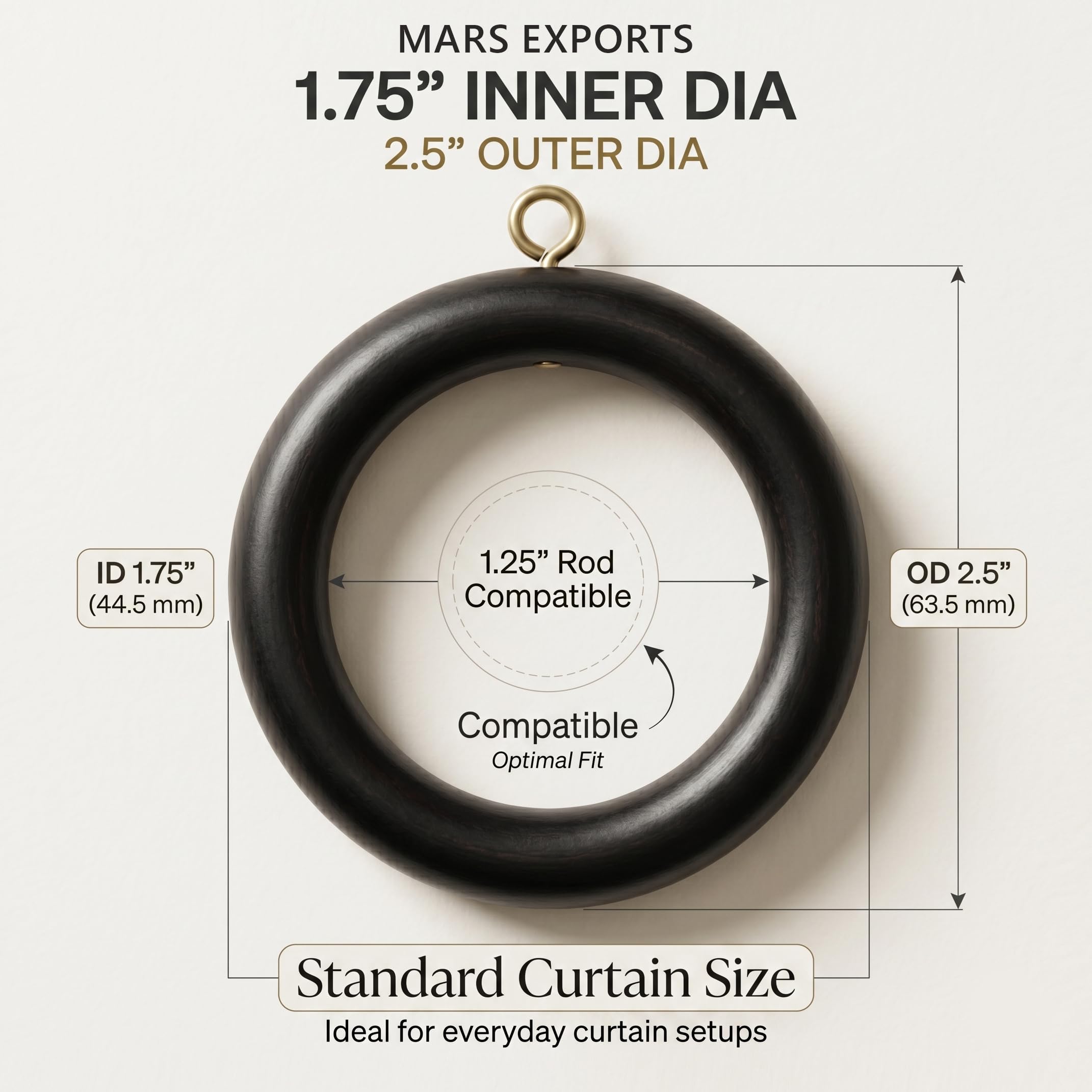Anneaux de tringle à rideaux en bois faits à la main pour tringle à rideaux de 2,5 à 3,8 cm – Bois de hêtre (250,4 cm de diamètre intérieur)