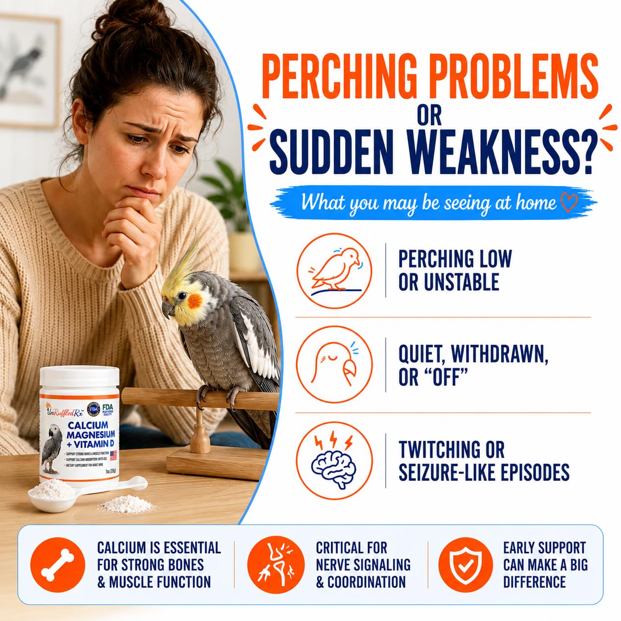 UnRuffledRxTM Bird Calcium Plus with Magnesium and D3 Dissolves Clear and Tasteless in Water Supports Bone Muscle Feather and Egg Health 45 Servings Made in FDA-Registered USA Facility product thumbnail 4