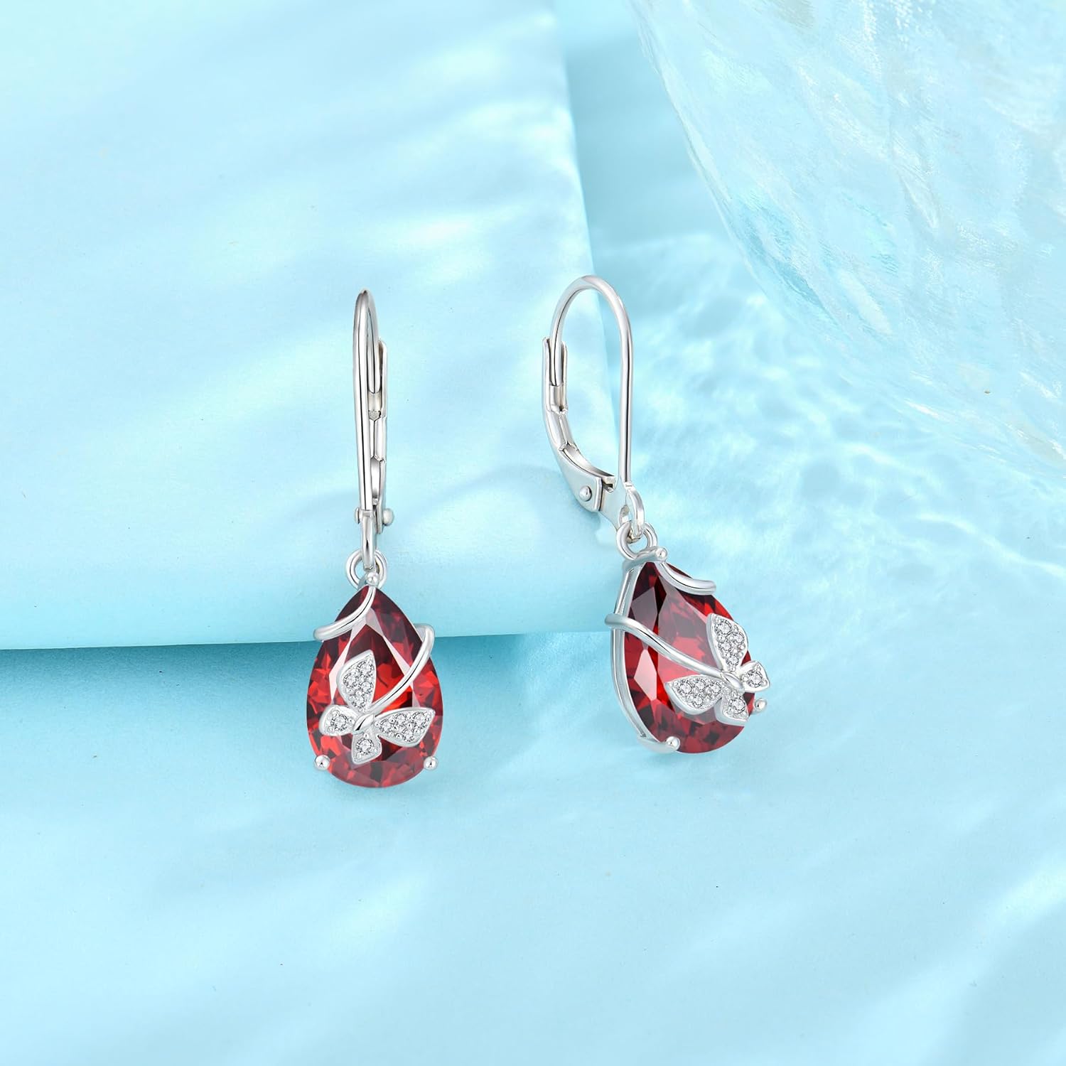 Butterfly Drop Dangle Earrings 925 Sterling Silver Teardrop Leverback Earrings Birthstone Jewelry for Women