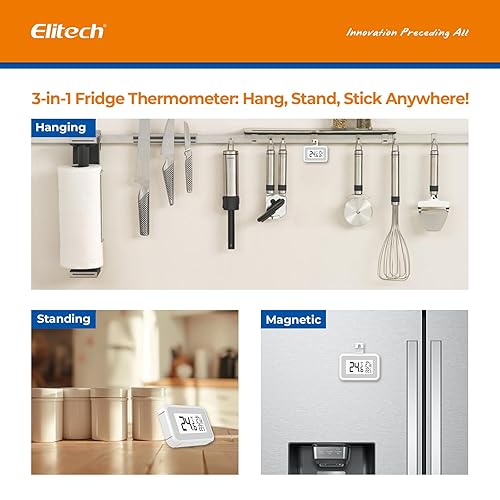 Miniatura 2 de Elitech Termómetro de nevera Digital Freeze Refrigerador Termómetro Impermeable Pantalla LCD Grande MaxMin Record Function TM-2T