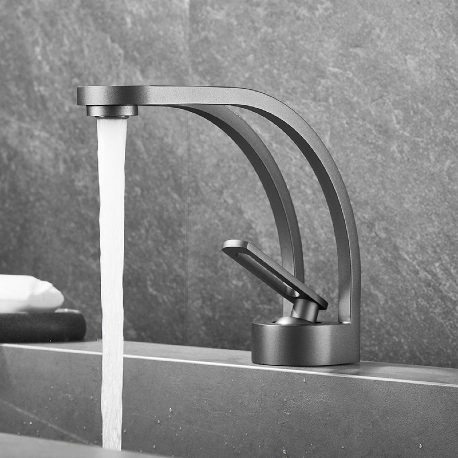 Fanjubei Gunpowder Gray All-Copper Bathroom Washbasin Faucet