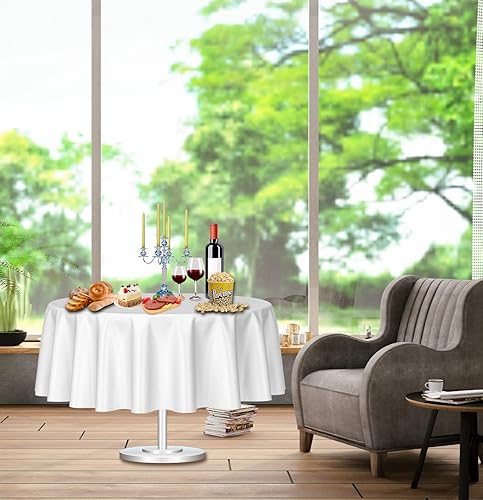 Miniatura 3 de HEIPINIUYE Paquete de 3 manteles redondos blancos de 84 pulgadas, desechables, de plástico, impermeables, para interiores y exteriores, fiestas,