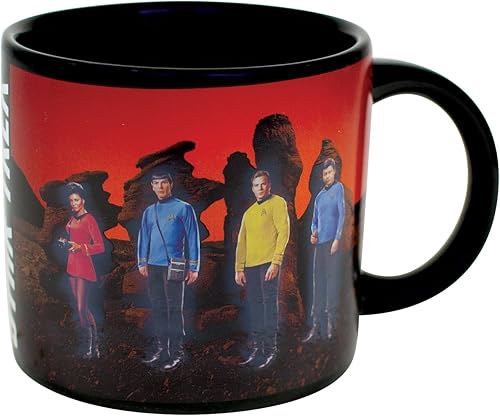 Miniatura 7 de Taza de café con cambio de color según temperatura con diseño de transportador Star TrekAñada líquido caliente y Kirk Spok McCoy y Uhura aparecen en