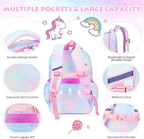 Miniatura 3 de Mochilas para niñas, escuela, lindas mochilas para niños, con lonchera aislada, juego para la escuela primaria, Azul Galaxia, Mochila