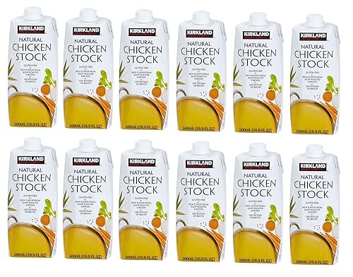Kirkland Caldo de pollo natural, sin gluten, rico sabor de pollo asado lentamente, 12 cajas resellables de 16.9 onzas líquidas Cos-10