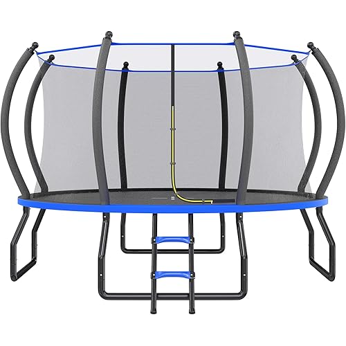 8FT 10FT 12FT 14FT 15FT 16FT Outdoor Trampoline with Enclosure Net and Ladder, Recreational Trampolines for Kids and Adults, Quick Connect Frame, ASTM Approval