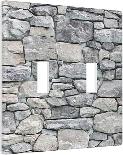 Miniatura 2 de Cubierta de interruptor de luz de piedra rústica gris de 2 cuadrillas, placa de pared decorativa de doble palanca para placa frontal para cocina,