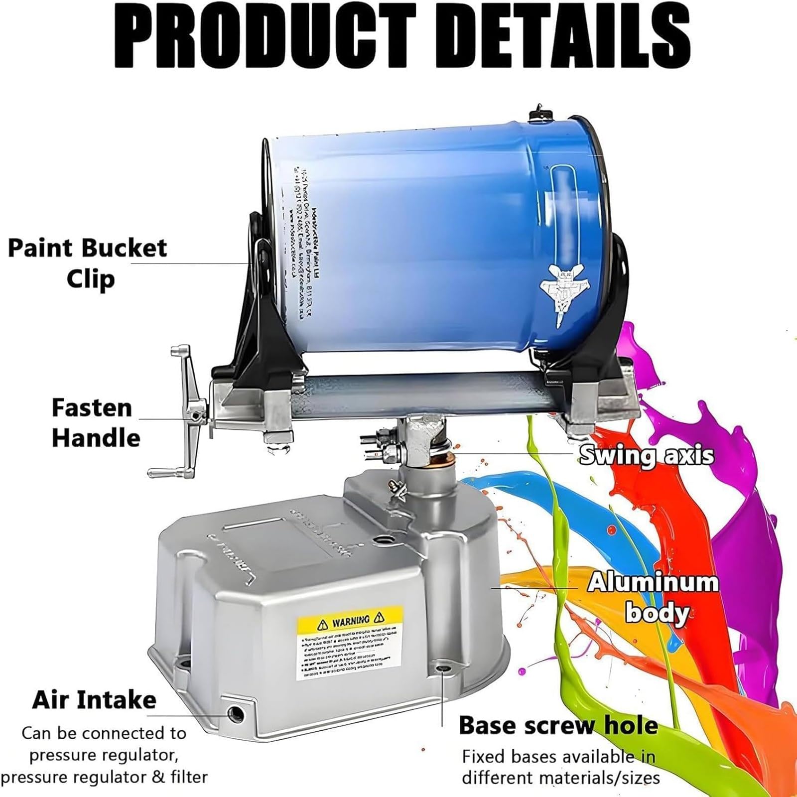 Agitador de pintura neumático, mezclador de aire para pinturas de 1 a 5 L, abrazadera ajustable, mezcla eficaz de pintura para un revestimiento suave