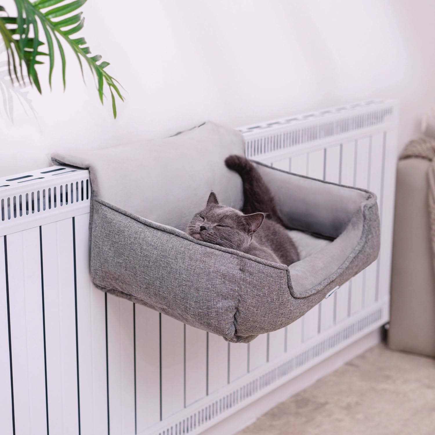 Happi N Pets Grande letto per gatti per riscaldamento, morbido lettino riscaldante per gatti, gancio regolabile per diversi riscaldatori, amaca per gatti per riscaldatori, grigio