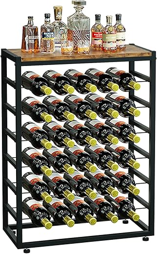 Dripex Weinregal für 30 Flaschen, Flaschenregal mit 6 Etagen, Vintage Weinständer Metall für Keller, bar und lagerraum, Flaschenhalter mit Tischplatte 59 x 30 x 88 cm, Vintagebraun-schwarz