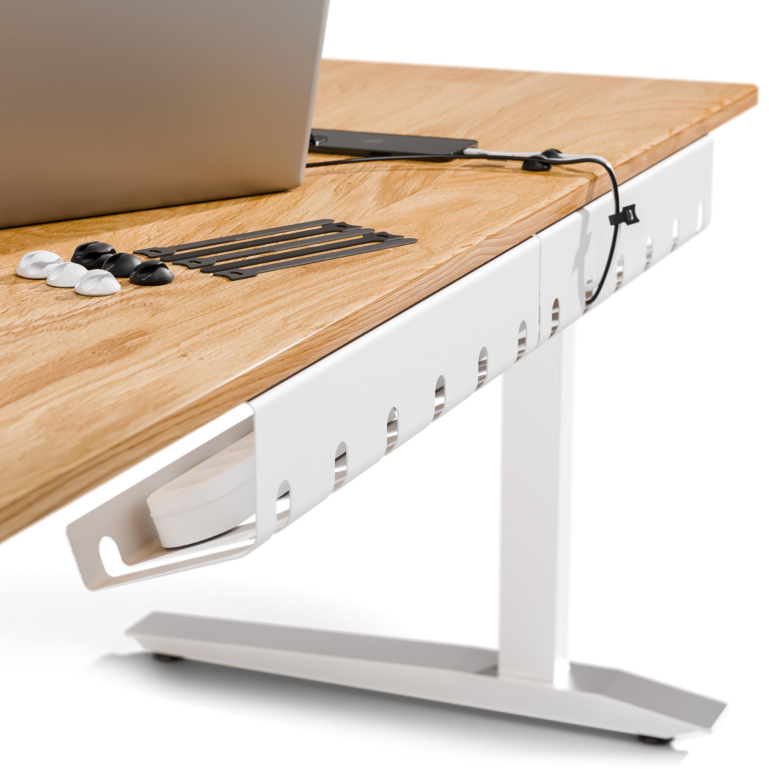 PAMO Cable Management Duct for Desk - Includes 10 x Velcro Cable Ties - White, 44x10x12 cm