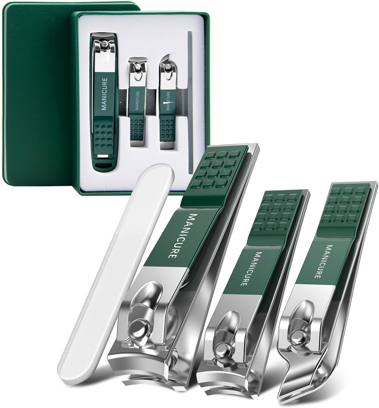 Voleleo Nail Clippers Set with Glass Nail File for Thick Ingrown Nails,Nail Clippers Set with Catching Storage Sharp Stainless Steel Fingernail and Toenail Clipper Cutters for Seniors, Men & Women