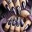 BABALAL Press on nails Long Coffin Fake Nails Purple Black Glue on Nail Supplie Rose Design Goth Punk Acrylic Nails 24Pcs Glossy Ballerina False Nails Art Manicure DIY Stick on Nails