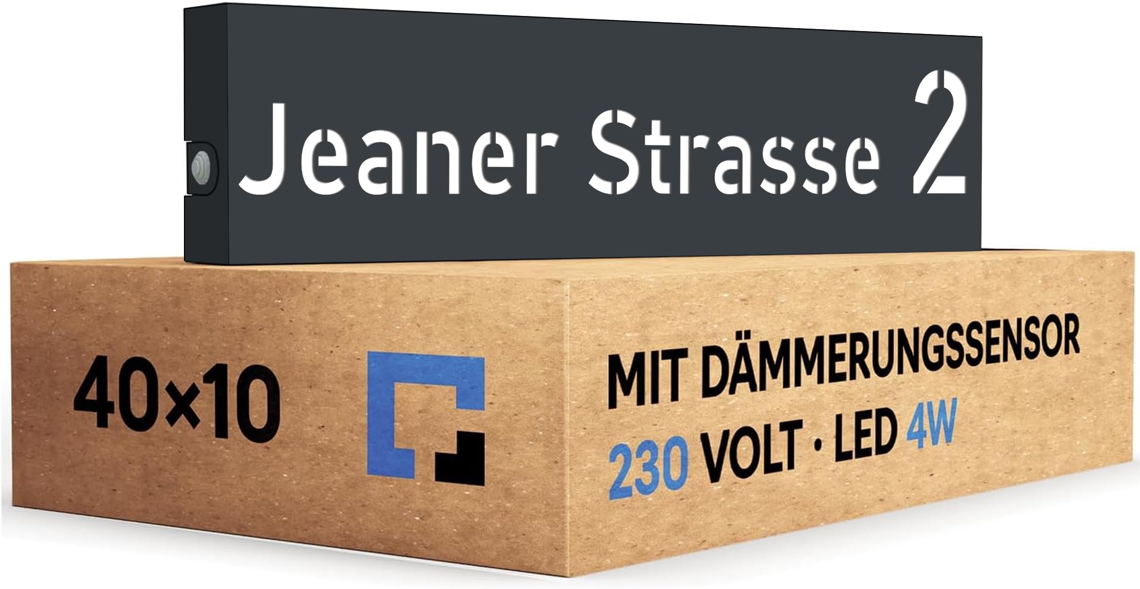 Hausnummer Beleuchtet LED mit Dämmerungssensor 40x10 cm Anthrazit mit Gravur, 6W A++, 230V, wasserdicht, modernes Design, robust & stilvoll