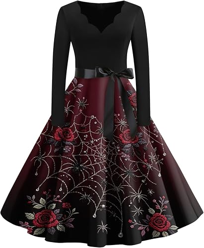 LMRXOFE 1950s Dresses for Women, Gothic Dresses for Women, Dark Romantic Long Sl
