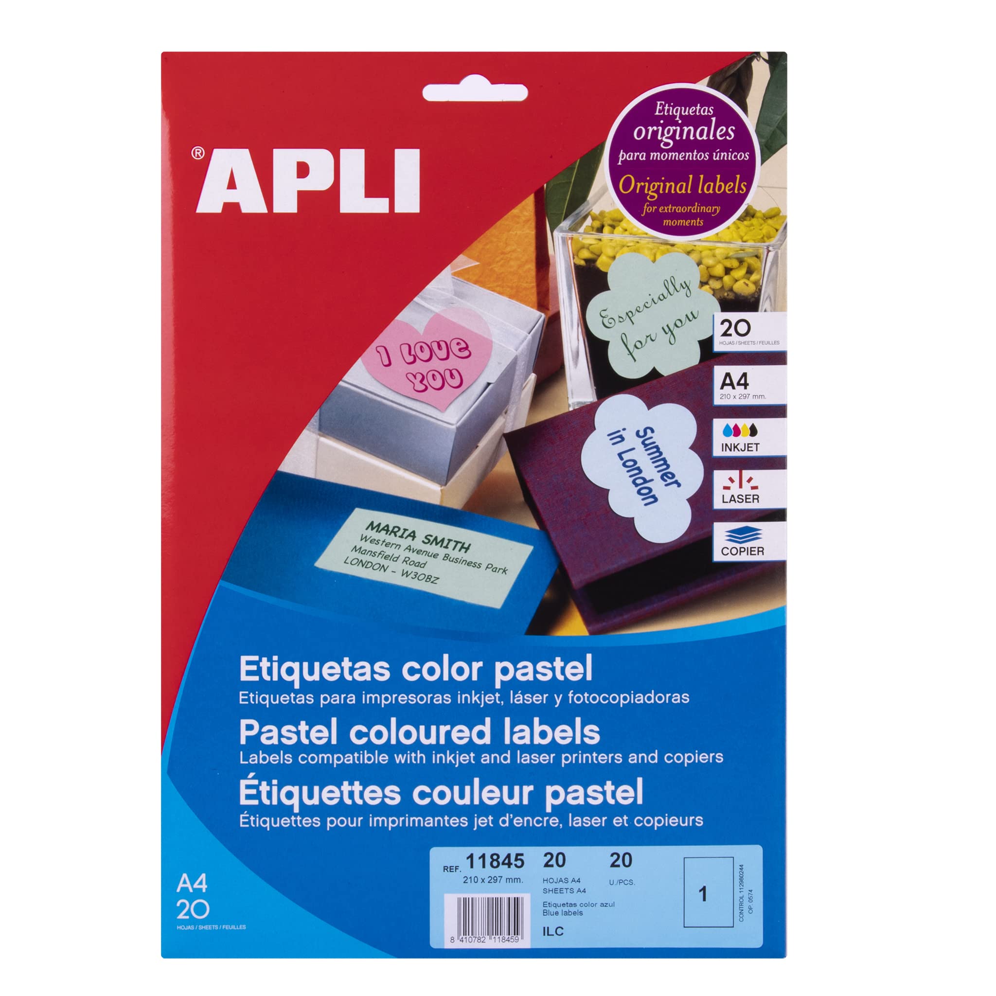 APLI 011845 Multi-Purpose Labels 210 x 297 mm Pastel Blue Pack of 20