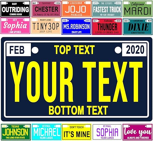 Mini placa de matrícula personalizada, diseña tus propias placas de automóvil, placa frontal personalizable, placas de bicicleta personalizadas con