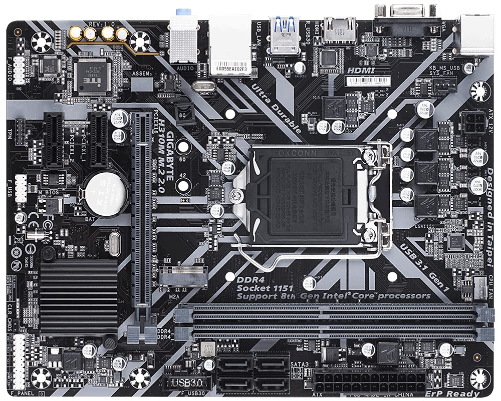 GIGABYTE H310M M.2 2.0 Ultra Durable Motherboard with 8118 Gaming LAN, PCIe Gen2 x2 M.2, HDMI 1.4, D-Sub Ports for Multiple Display — Amazon image 2