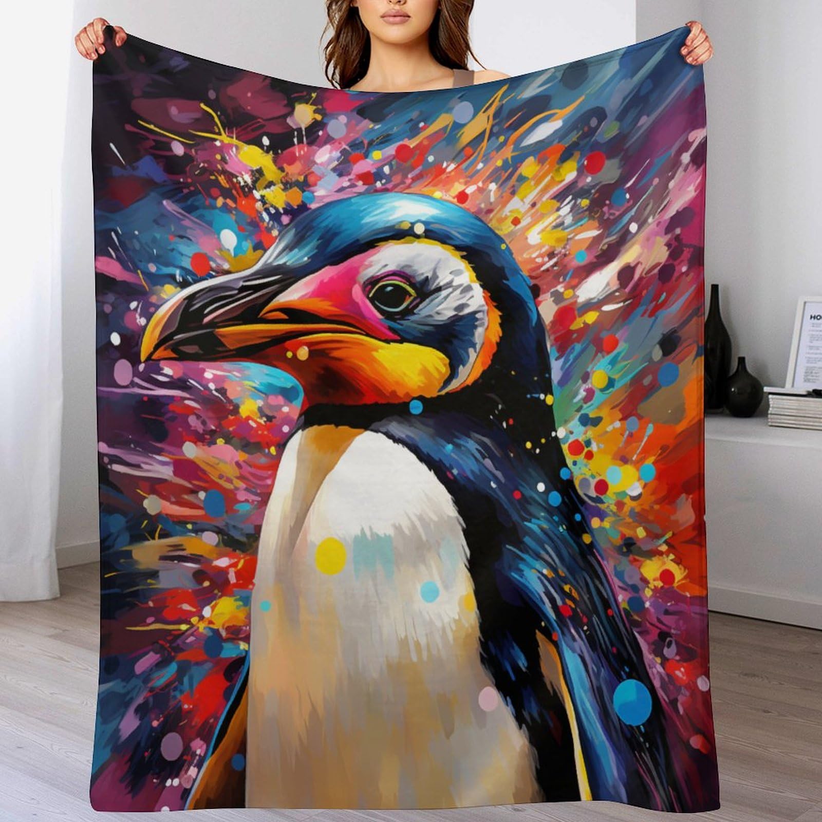 Couverture pingouin en flannel douce 100x130cm plaid lit et canapé