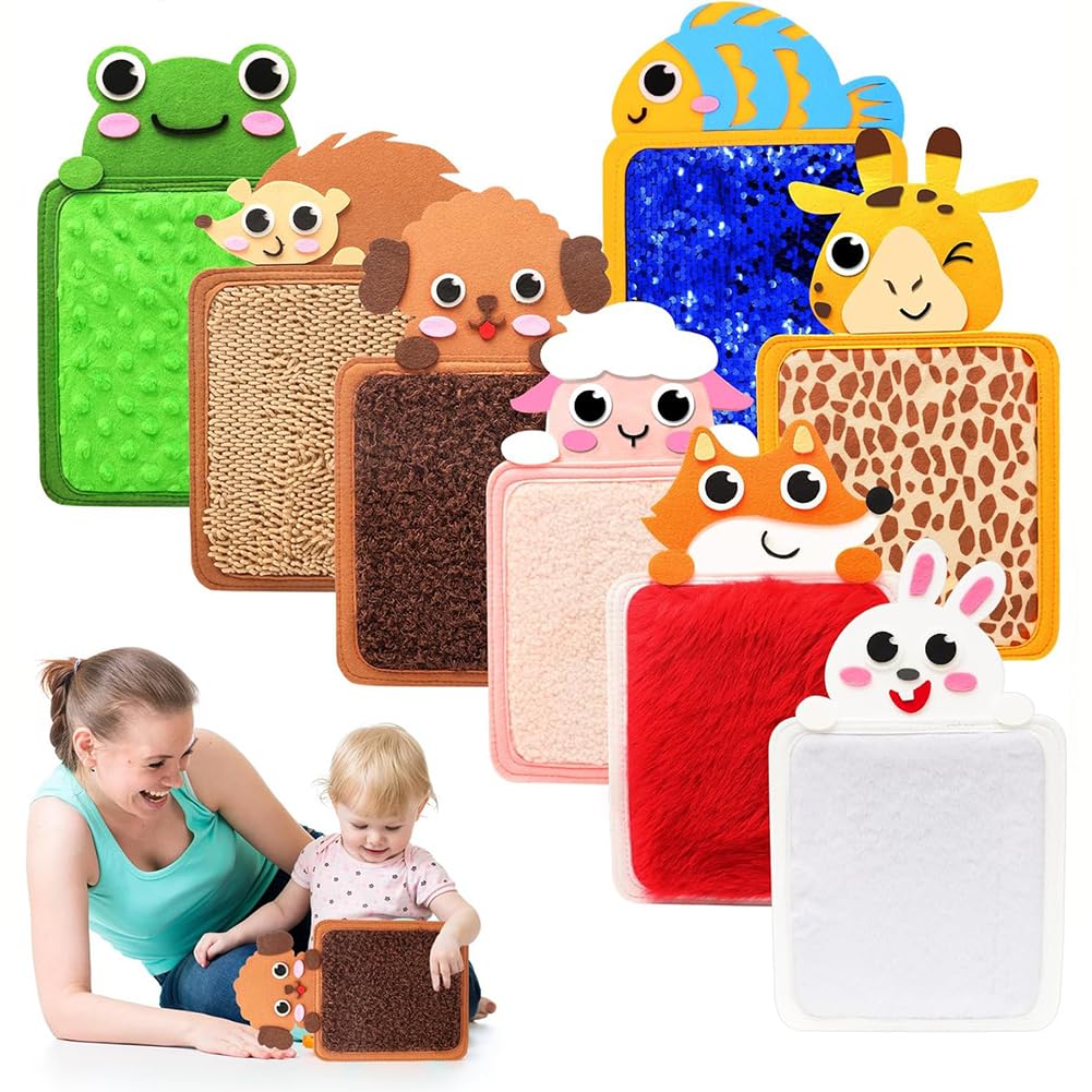 8PCS Sensory Mats,Educational Animals Sensory Pads,Zoo Textured Play Floor Tiles Mat,Autism Sensory Tiles Wall Panel Disorder Toys Fidget Toys for Tactile Play/Anxiety Relief, Educational Learning Gif