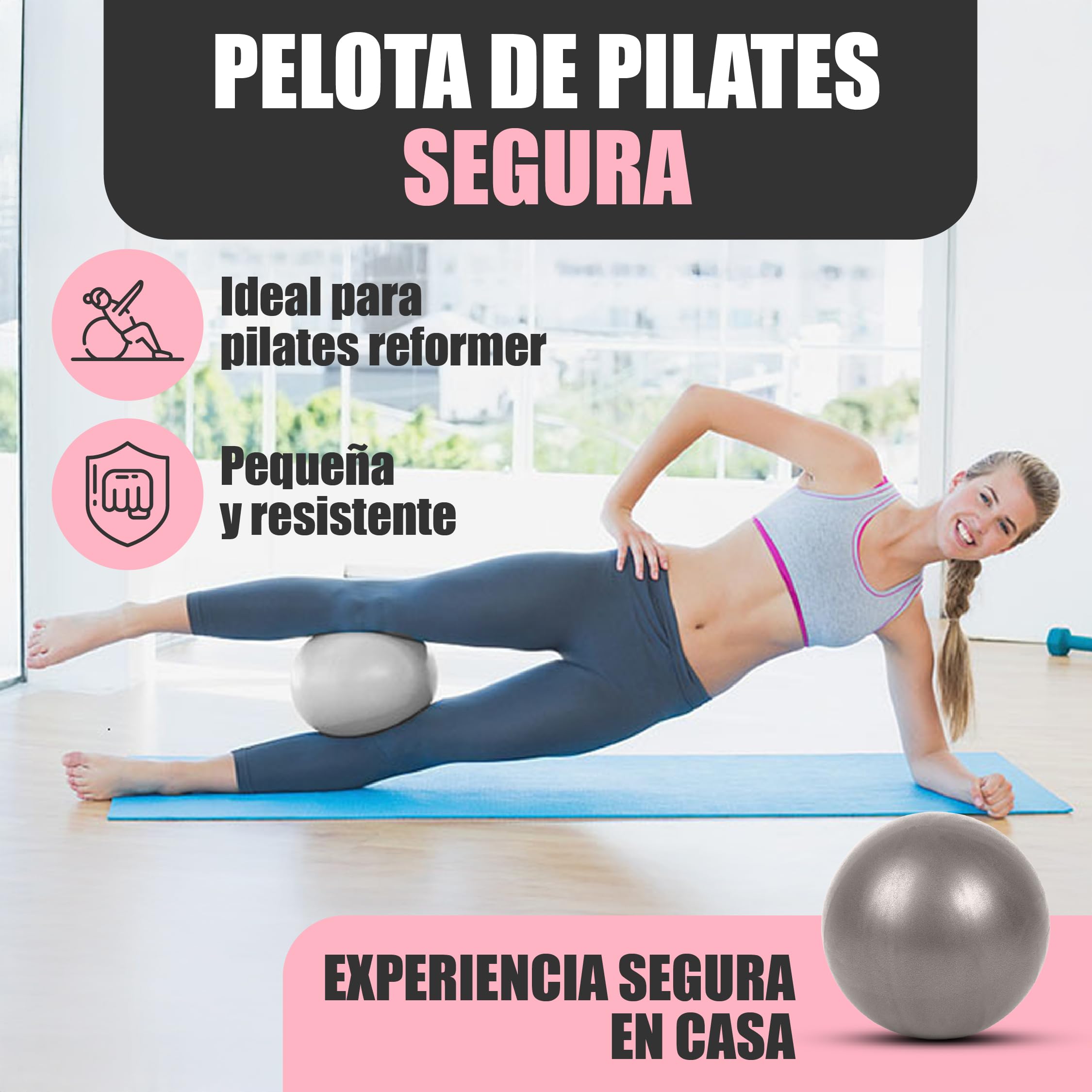 Kit Pilates a Casa: con cerchio, palla e fasce elastiche - Set completo di esercizi per fitness, yoga e muscolo - Accessori Pilates multifunzione colore grigio premium