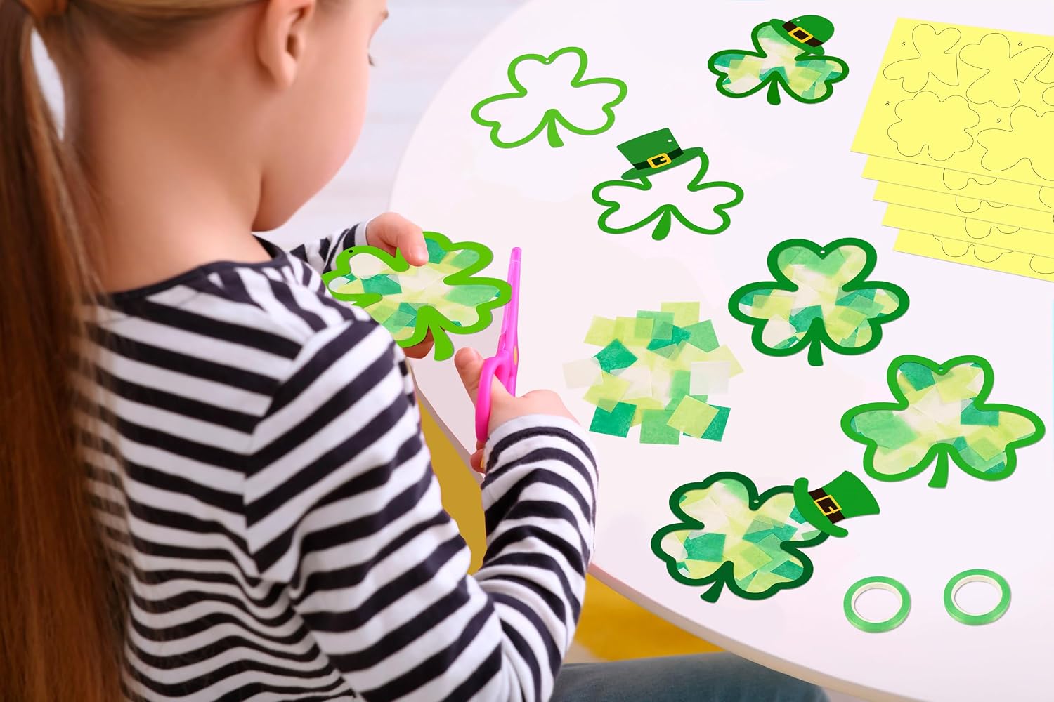 40PCS St. Patricks Day Crafts Bulk: Paper Shamrock Suncatchers, Saint Patrick's DIY Kits, Window Stained Glass Effect Art Supplies(Green) image 3