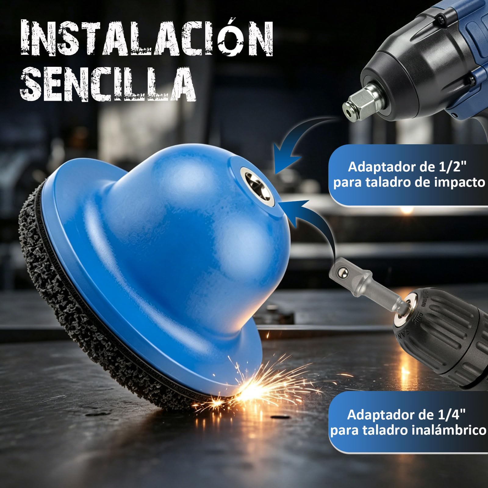 Limpiador de Buje, Lijador de Buje – D. int. 90 mm/D. ext. 150 mm, con Acoplamiento 1/2", para Cambio de Ilanta, Iimpieza de Buje, Eliminación de óxido, para Atornilladores a Batería