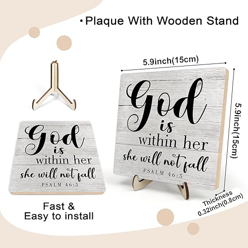 Miniatura 2 de Letrero de madera inspirador cristiano, versículo de la Biblia, Salmo 465, letrero de madera con texto en inglés "God is Within Her, She Will Not