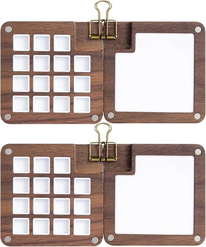 Miniatura 6 de 2 paletas portátiles de cuaderno de bocetos, paletas de pintura de acuarela de 15 colores con clips, cajas magnéticas de madera para viajes, mini