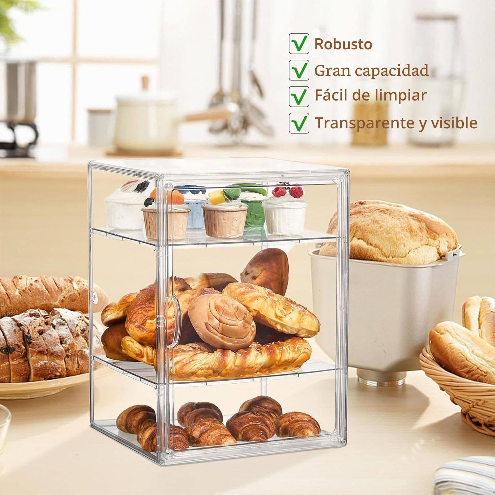 Genérico Vitrina Para Pasteles | Expositor Acrílico 4 Niveles Para Pan,Recipientes Herméticos Alimentos Cocina Despensa Hogar Pan Bocadillo