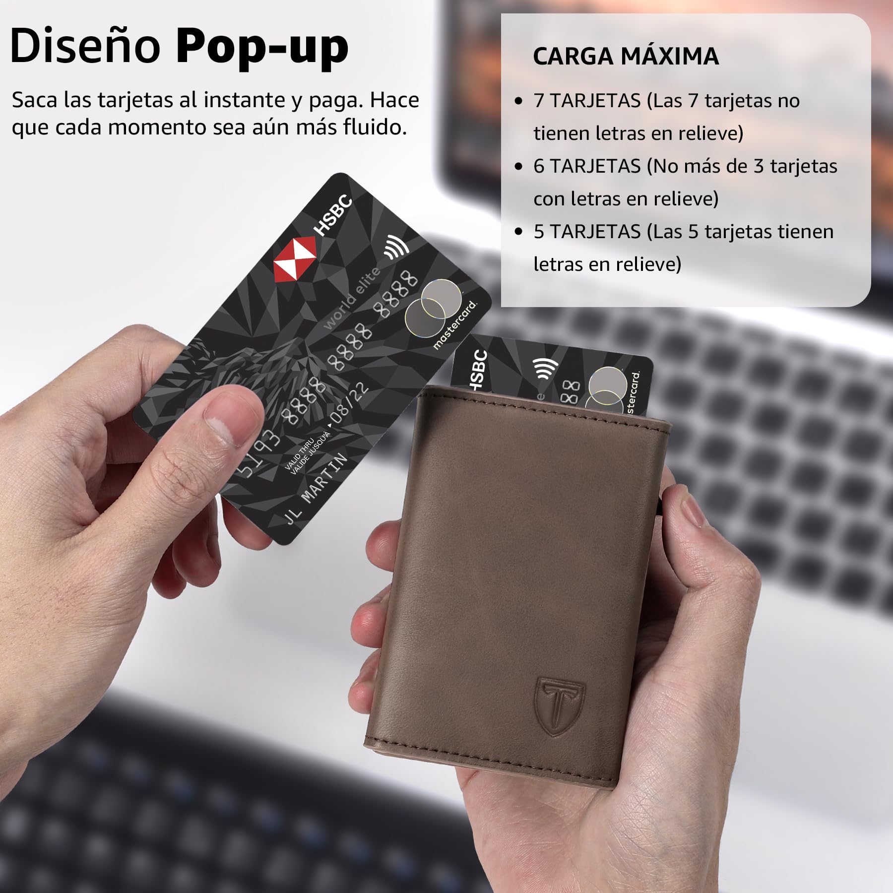 Carteras para Hombre Bloqueo RFID Tarjetero Cierre Magnético Pop-up Cartera Marrón
