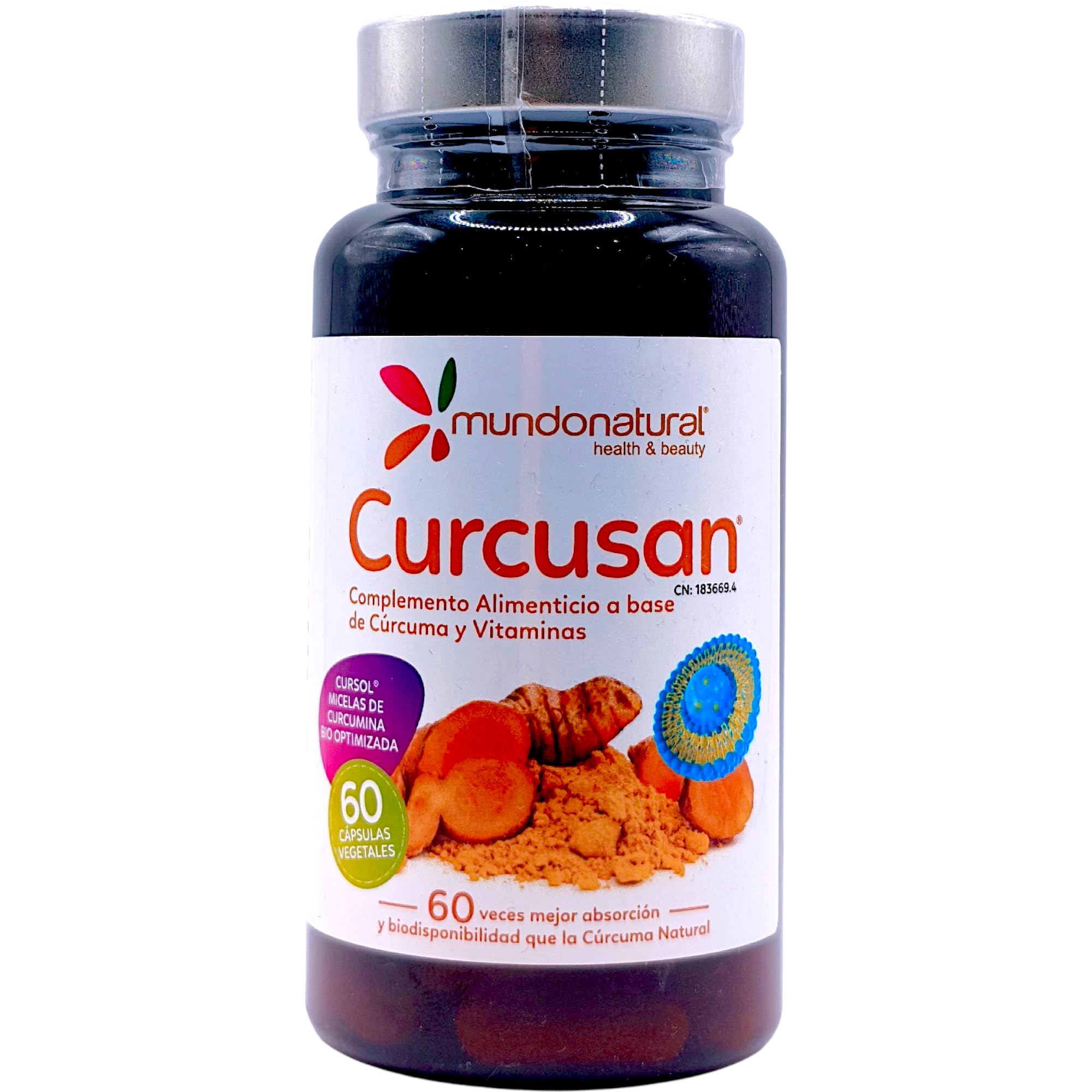 Mundo Natural Curcusan 60 Cápsulas - Suplemento Antiinflamatorio con Cúrcuma de Alta Biodisponibilidad, Vitamina C y Vitamina D3 - Alivio del Dolor Articular y Muscular - Antioxidante