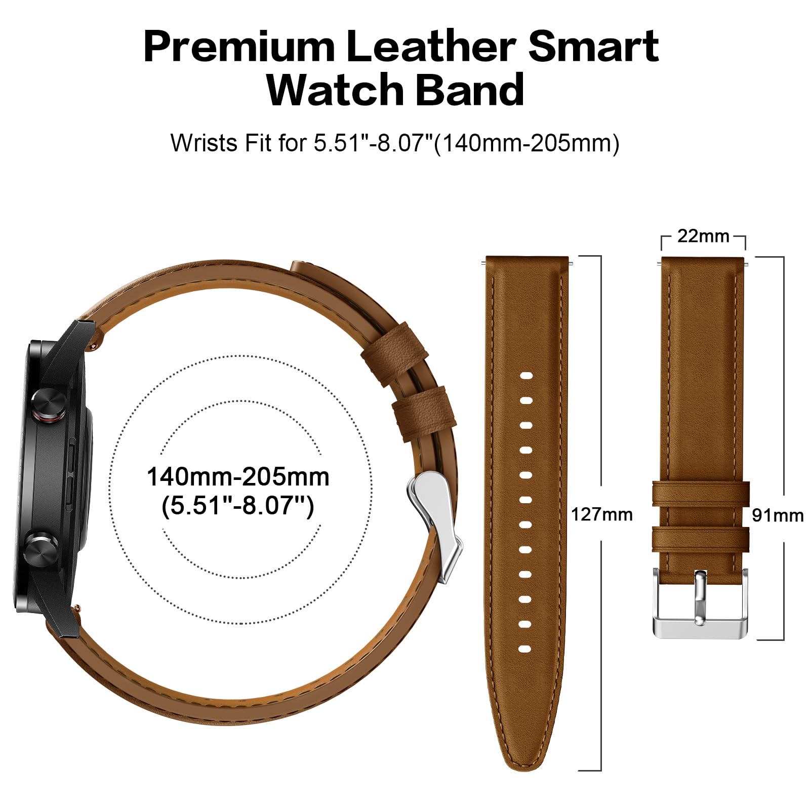 Cinturino per Amazfit GTR 3 Pro, 22mm Cinturino in Pelle per Amazfit GTR 4, GTR 3, GTR 3 Pro, GTR 2, GTR 2e, Amaz fit Stratos, Stratos 2, Stratos 3, Amazfit Pace, Amazfit Balance, Amazfit GTR 47mm