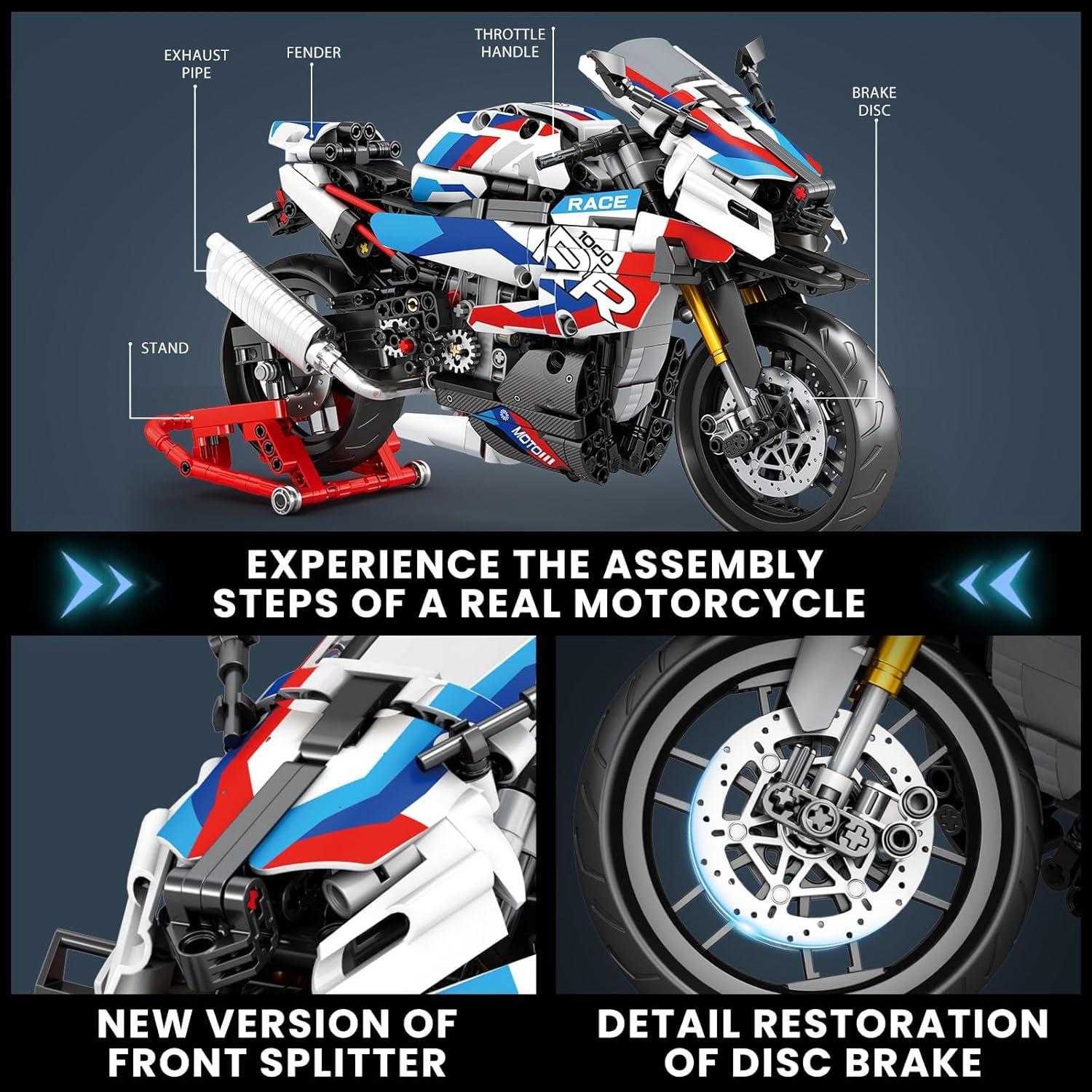 Kit Construction Moto BMW 1000 RR En Briques | 1985 Pièces | Modèle Technique Pour Adultes & Enfants Avancés | Maquette à Assembler | Cadeau Fan De Moto