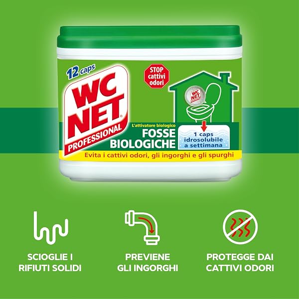 Wc Net Professional - Fosse Biologiche, Capsule Idrosolubili per WC, Scioglie gli Ingorghi, 20 Caps - 2