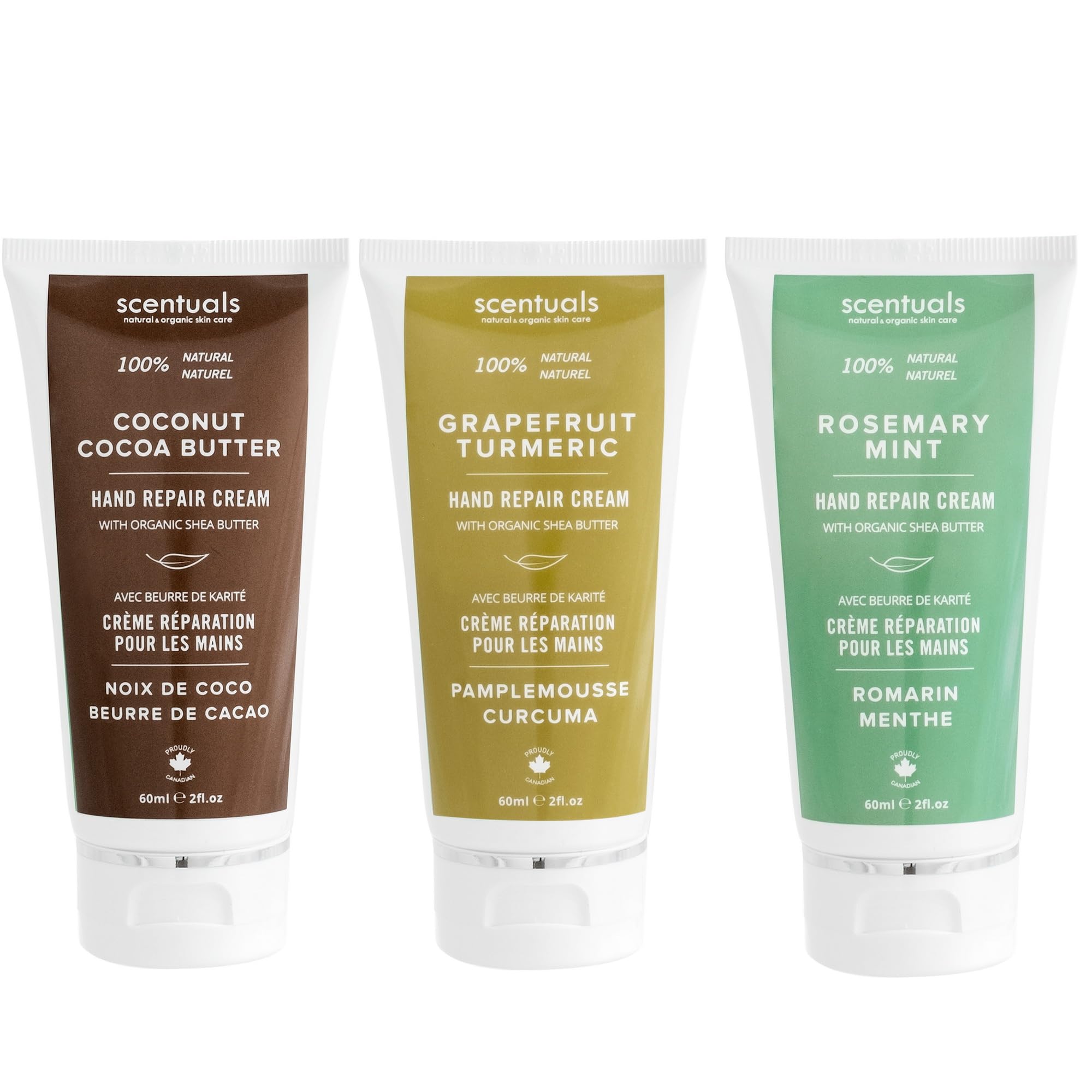 Scentuals Hand Cream Set of 3, with Shea Butter, Cocoa Butter, Argan & Almond oil, Moisturizing Dry Hands, (Grapefruit Turmeric + Rosemary Mint +
