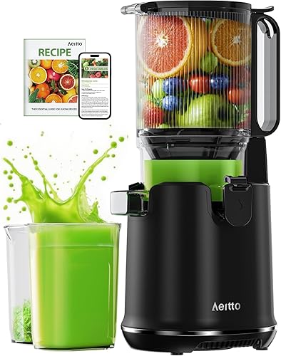 Aeitto Max5 Exprimidor de prensa en frío, máquinas exprimidoras con canal de alimentación extra grande de 5.3 pulgadas para frutas y verduras