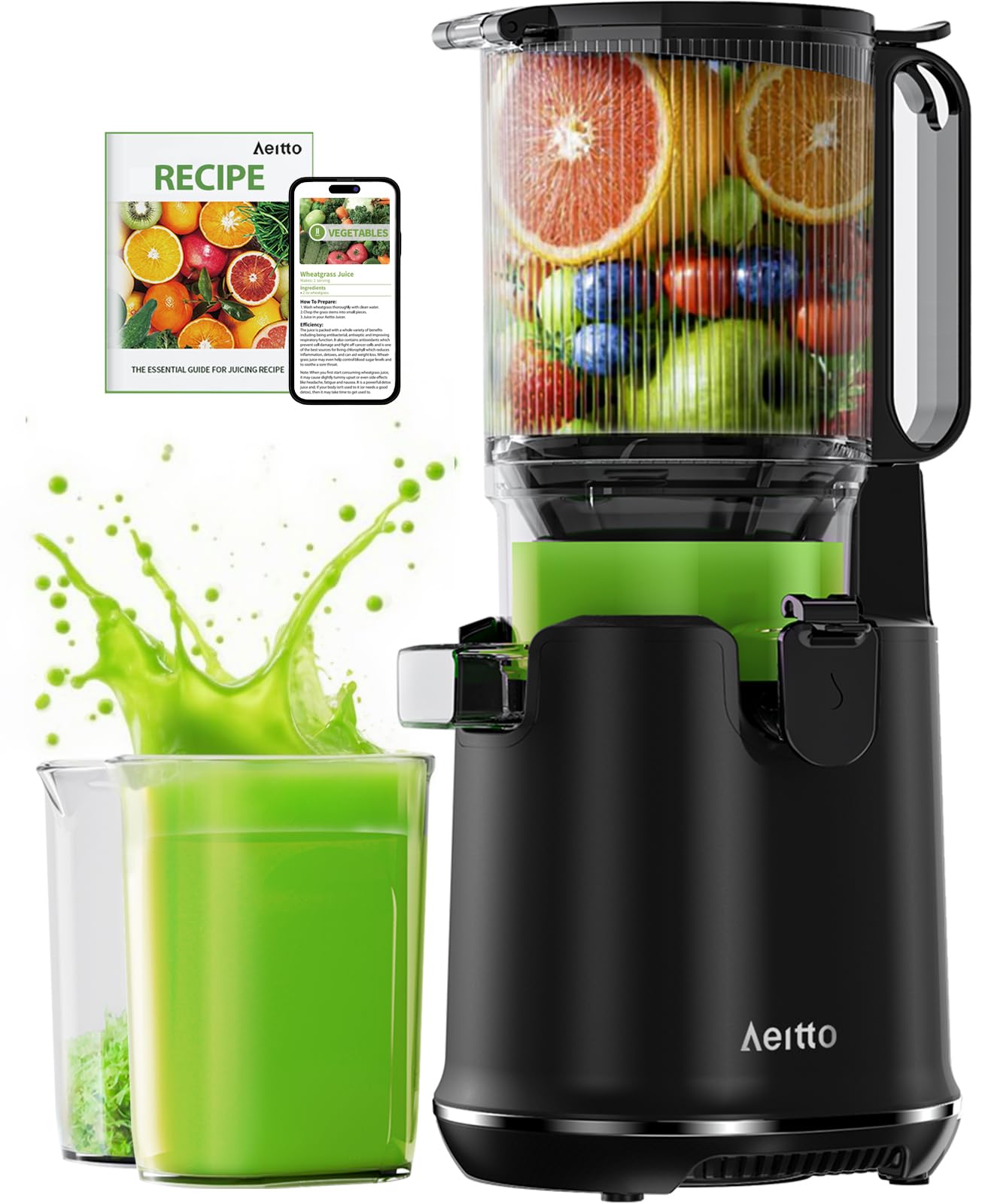 Photo 1 of Aeitto Cold Press Juicer, 5.3" Extra Wide Feed Chute, Juicer Machines for Whole Vegetables & Fruits, 1.7L Large Capacity, High Juice Yield,Slow Masticating Juice Extractor,Self Feeding,Easy to Clean