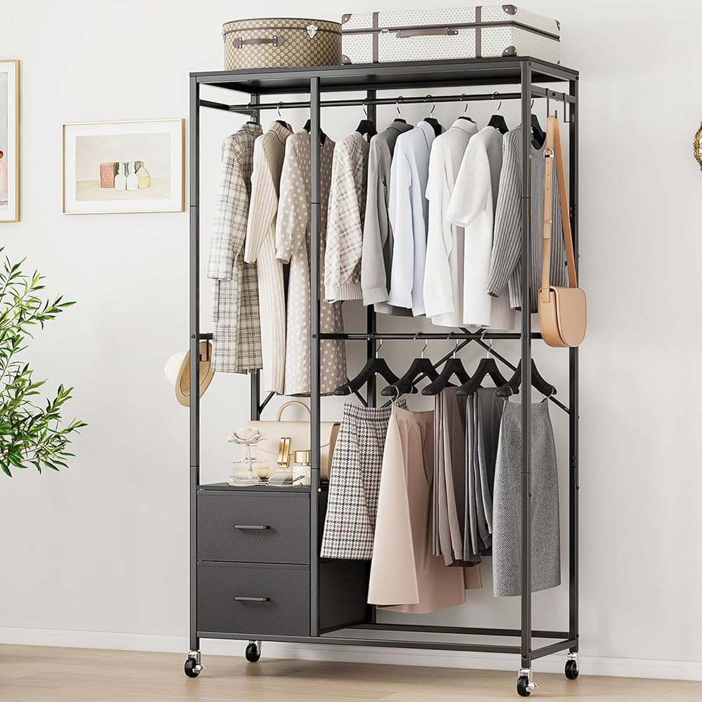 Amazon|ハンガーラック 引き出し付き 2段 頑丈 大容量収納 耐荷重 Amazon|ハンガーラック 引き出し付き 2段 頑丈 大容量収納 耐荷重