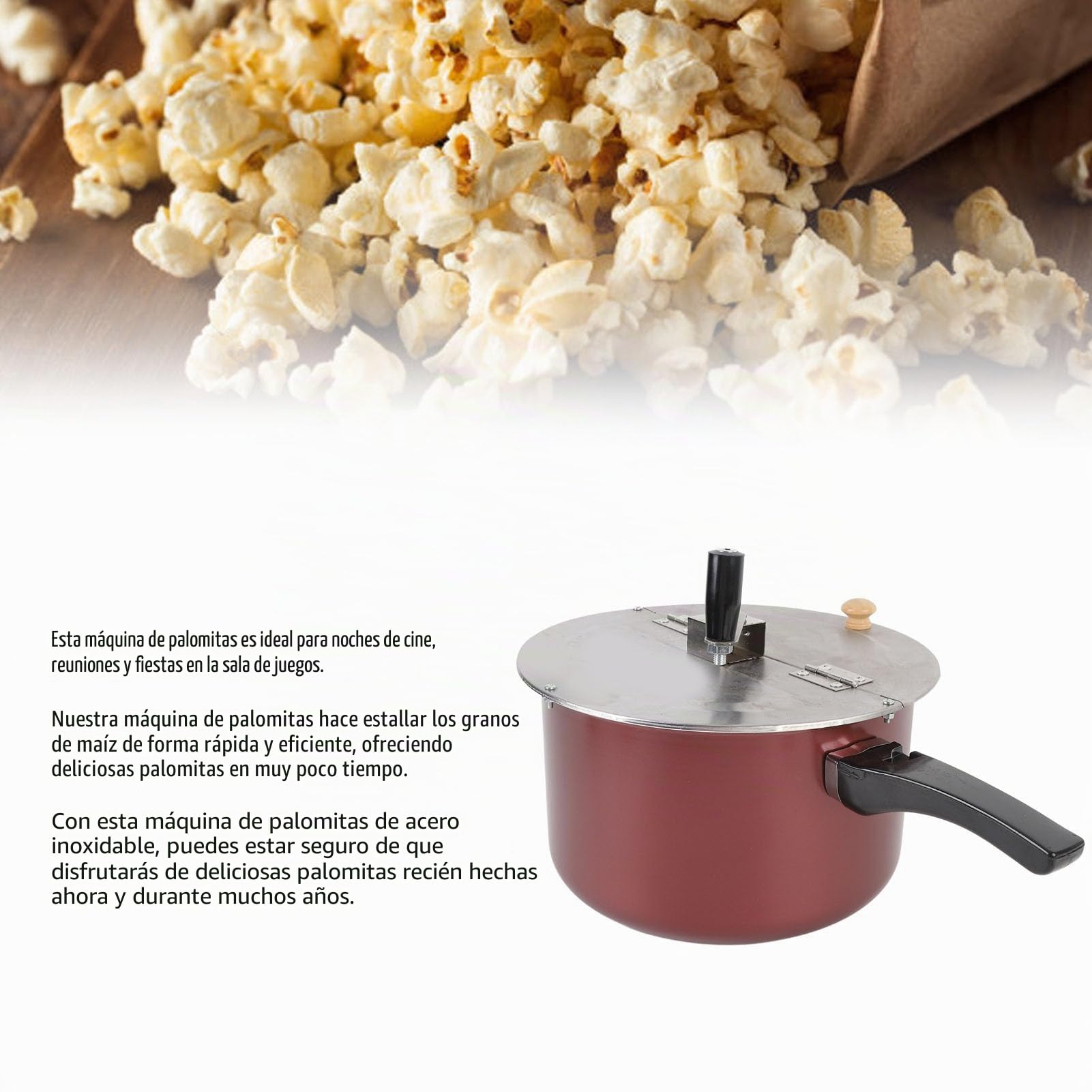 Acouto Fabricante de Palomitas de Maíz de Acero Inoxidable Popper Manual para Estufa de Gas y Placa de Inducción con Tapa Incluida Fácil de Usar y Portátil