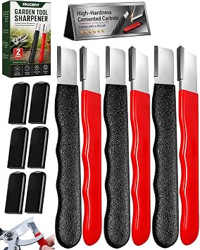 Portable Knife Sharpener Compact Speedy Handheld Steel Home Outdoor Lawn Garden Mower Tool Set Carbide Tungsten Sharpening Stone File Blade Cutting Multi Pruner Shears Trimmer Shovel Sharp6pcs